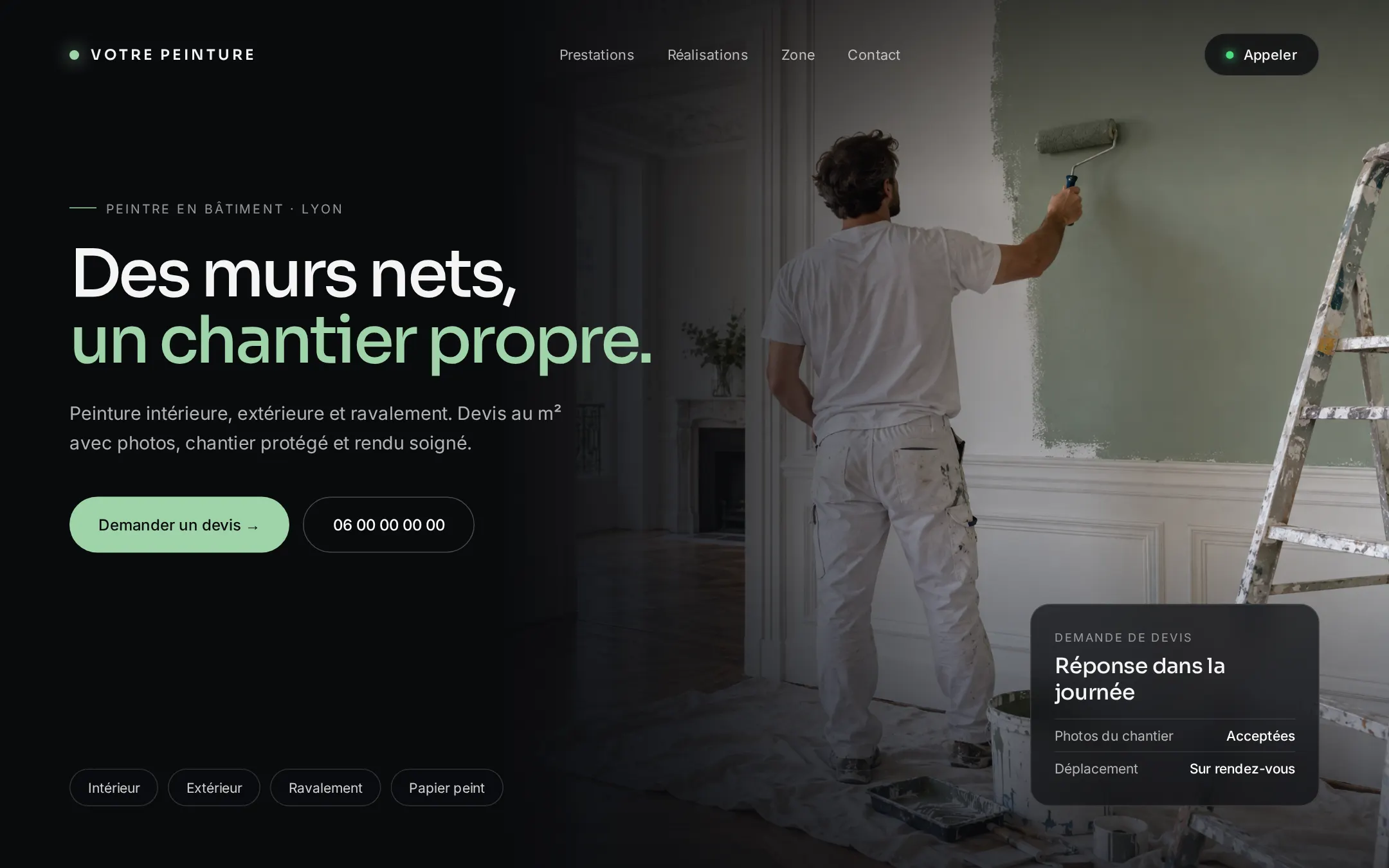 Exemple de maquette de site internet pour peintre, haut de page