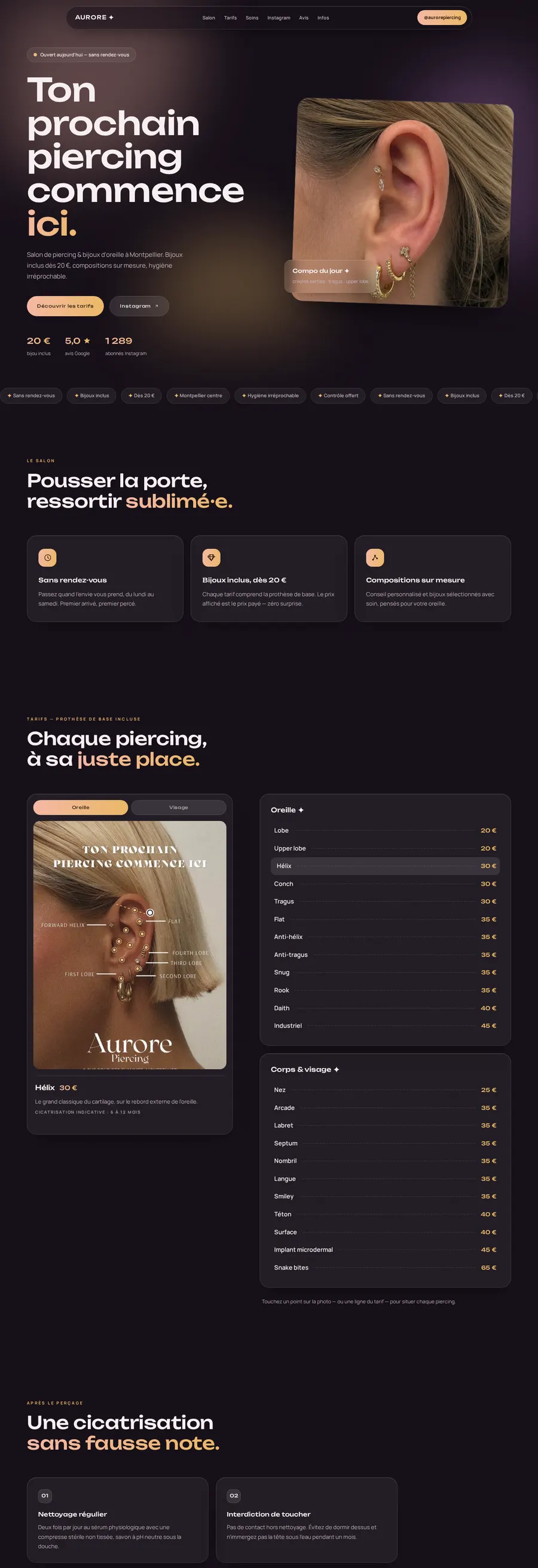 Capture du site Aurore Piercing