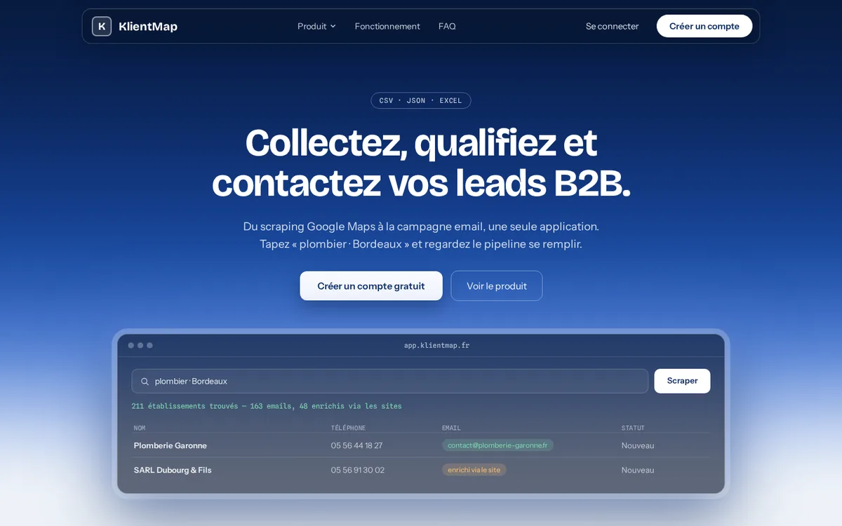 Vue du site KlientMap sur ordinateur